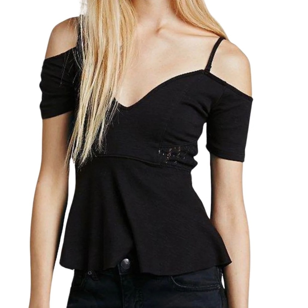 Free People In Love Convertible Peplum Top in Black - Size Small